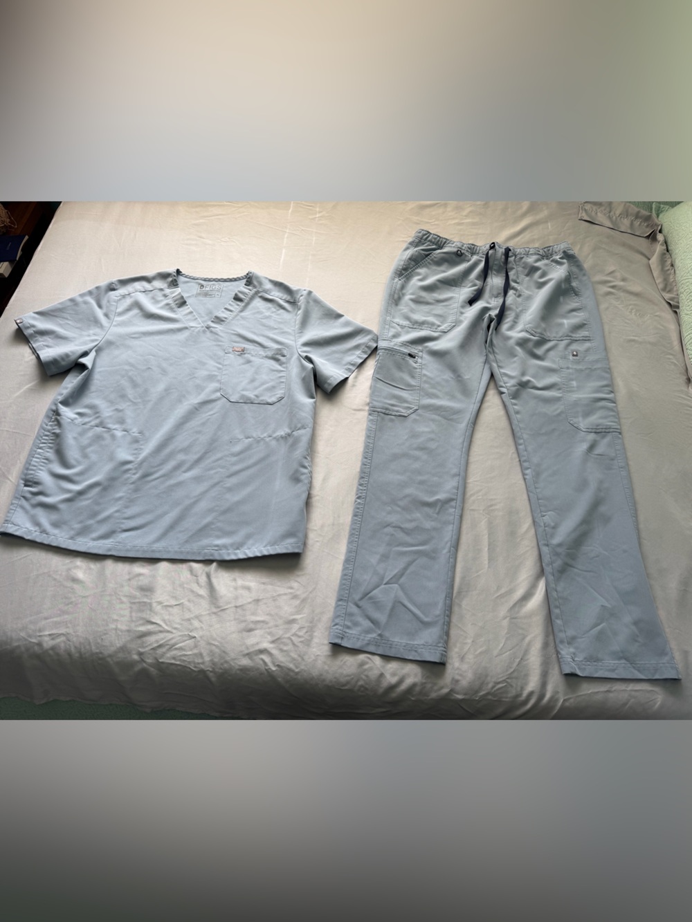 Figs Men’s Scrub Set in Dusty Blue - V-Neck Chisec Top & Cairo Cargo Pants